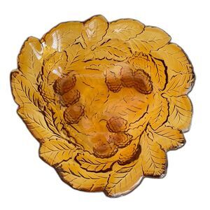 Vintage Indiana Glass Amber/Marigold Loganberry Leaf Candy/Trinket Dish 7.25"